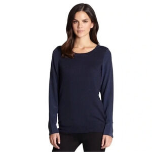 Joie Silk & Cashmere Navy Blue Kelsea Long Sleeve Sweater Size SMall Crew Neck